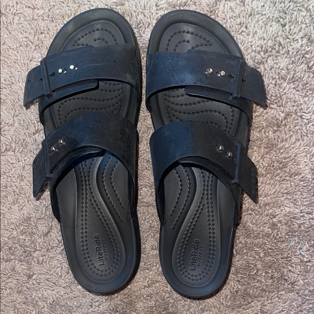 CROCS Black Double-Strap Slide Sandals